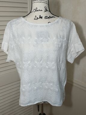 Christian‎ Siriano, 100% Linen White Short Sleeve Embroidered, Size S